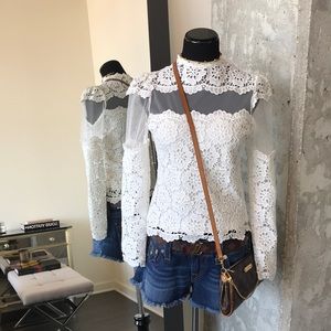 Chicwish Flower Dance Mesh Crochet White Top